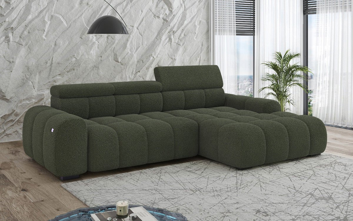 Designer Sofa Elaro L mit elektrischer Sitzerweiterung in Bouclé