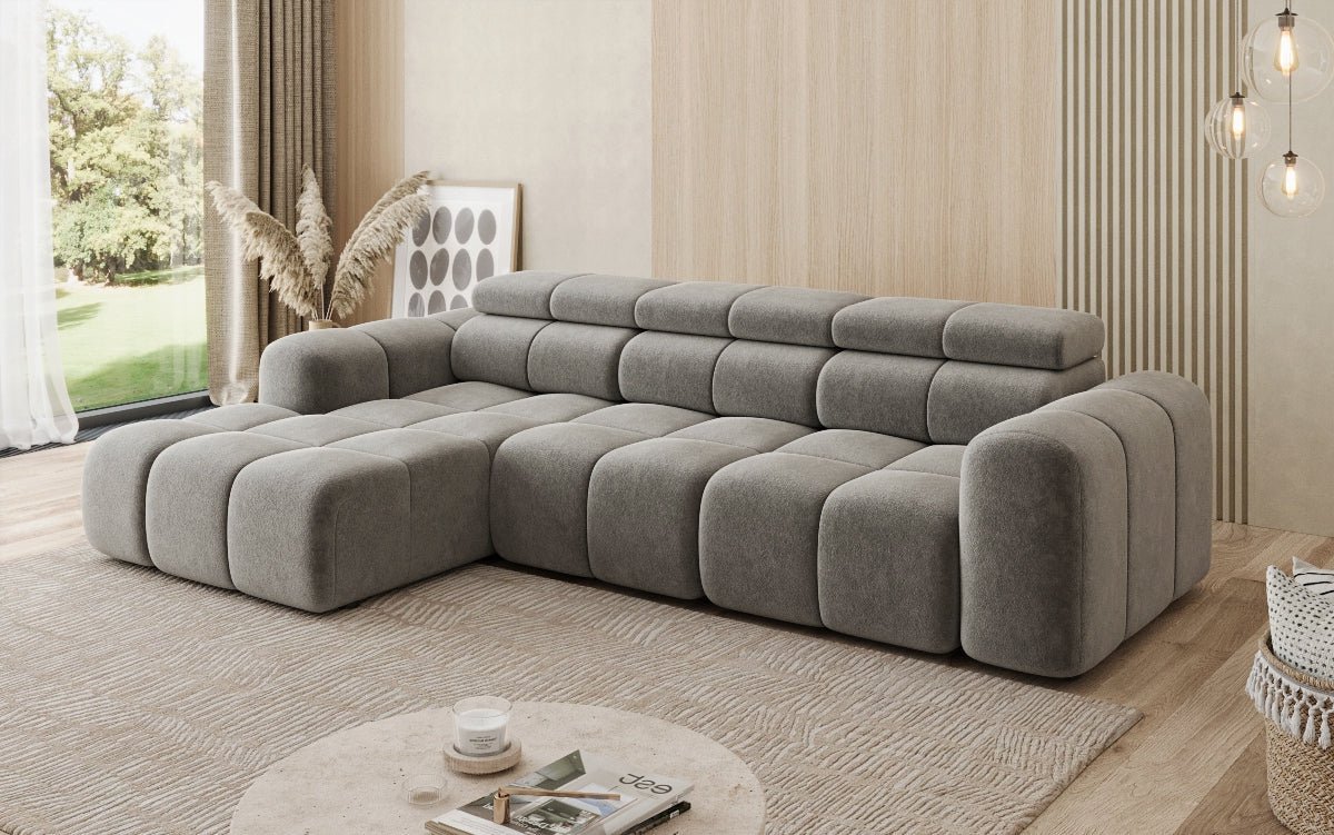 Designer Sofa Mia L mit elektrischer Sitzerweiterung in Chenille