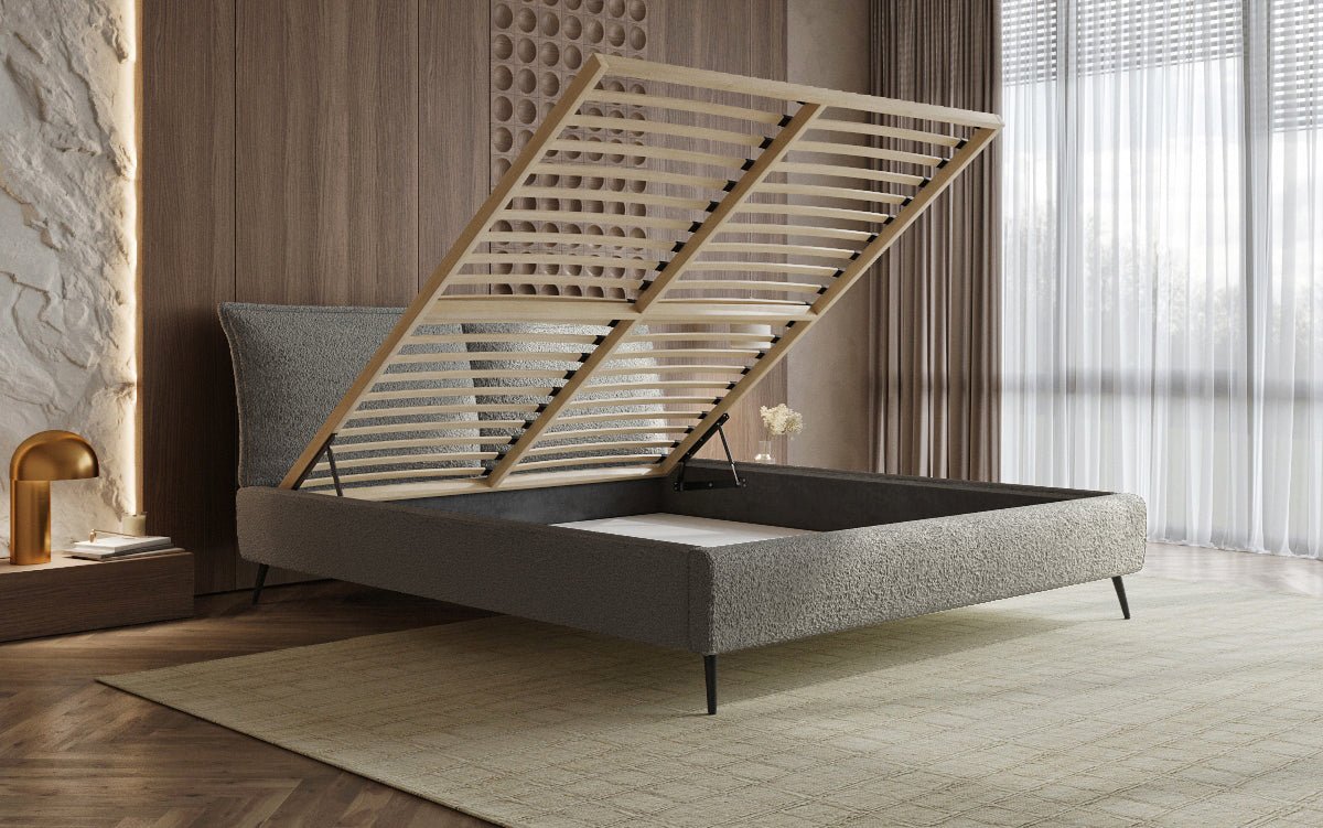 Designer Polsterbett Zoe Bouclé mit Stauraum