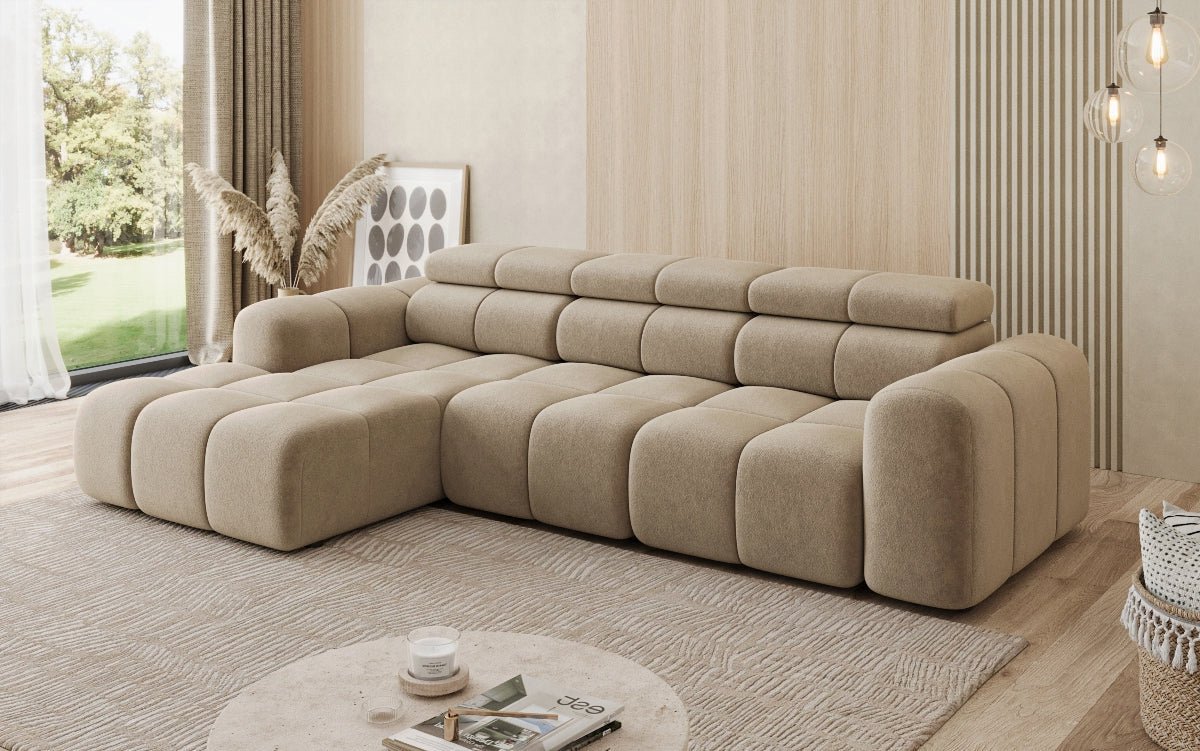 Designer Sofa Mia L mit elektrischer Sitzerweiterung in Chenille