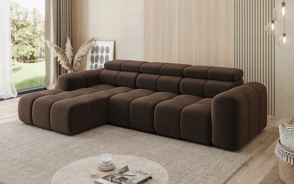 Designer Sofa Mia L mit elektrischer Sitzerweiterung in Chenille