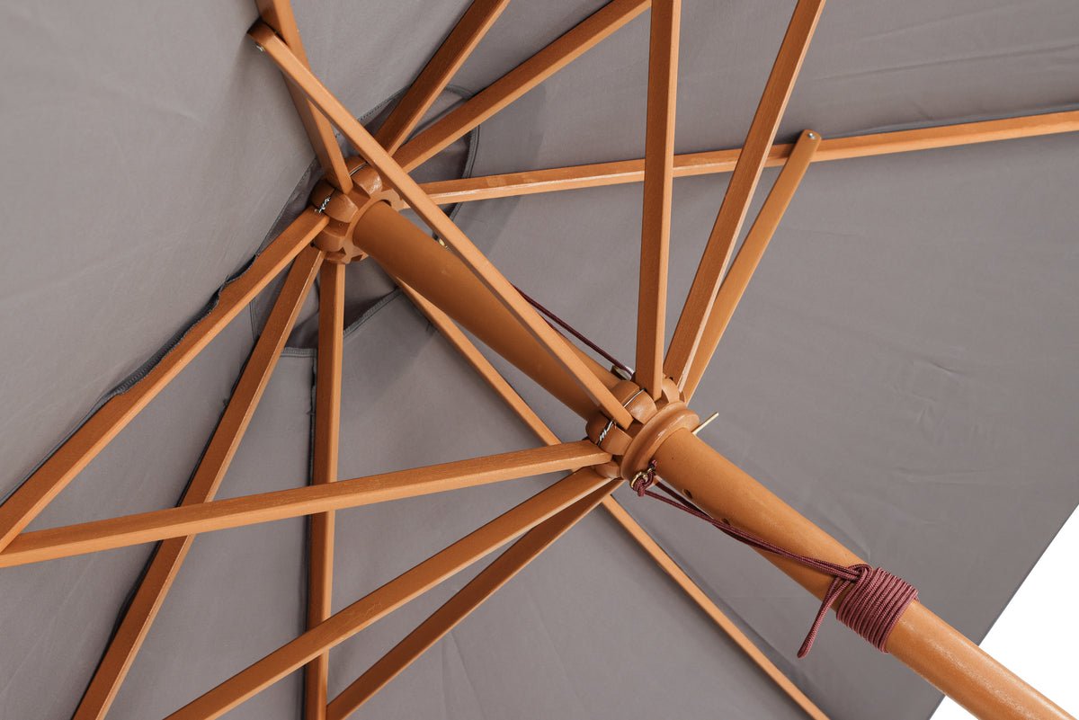 Sonnenschirm Frida – Ø300 cm in Grau mit Holzgestell aus Buche
