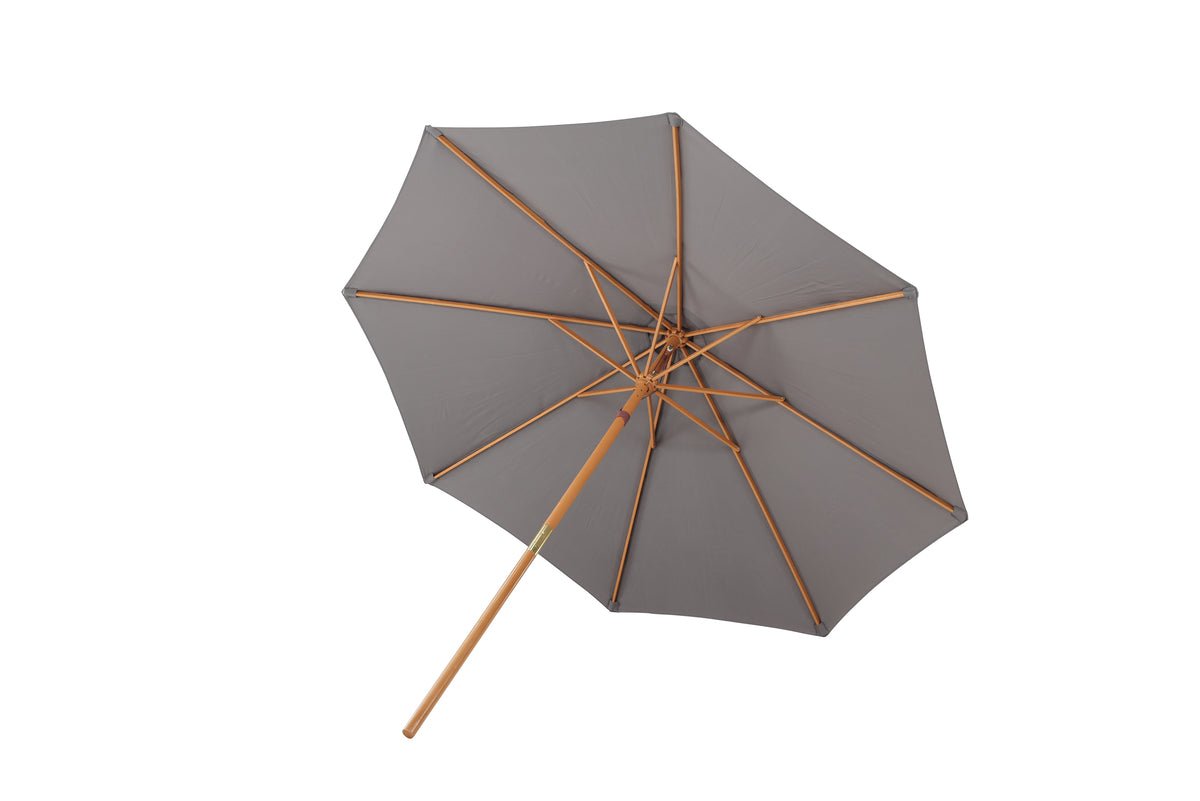 Sonnenschirm Frida – Ø300 cm in Grau mit Holzgestell aus Buche