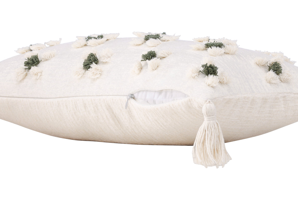 Kissenbezug Flower - weiß mit grünen Punkten in zwei verschiedenen Größen