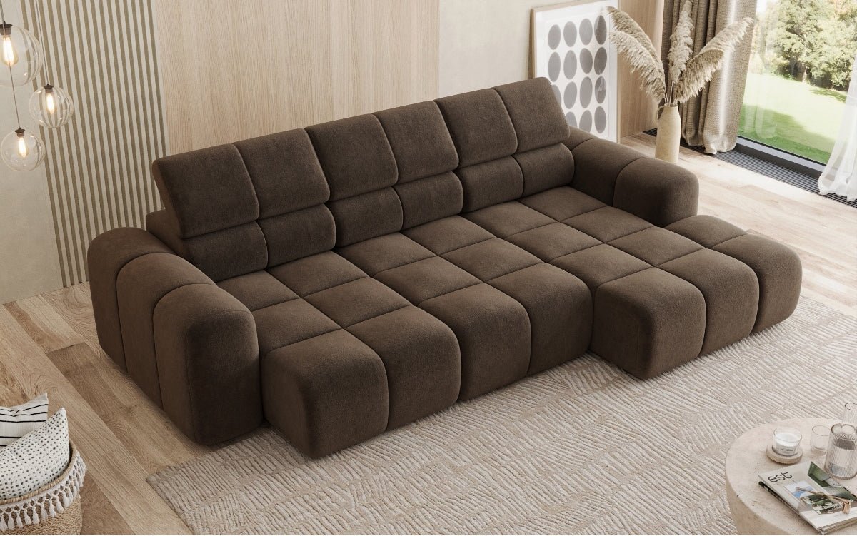 Designer Sofa Mia L mit elektrischer Sitzerweiterung in Chenille
