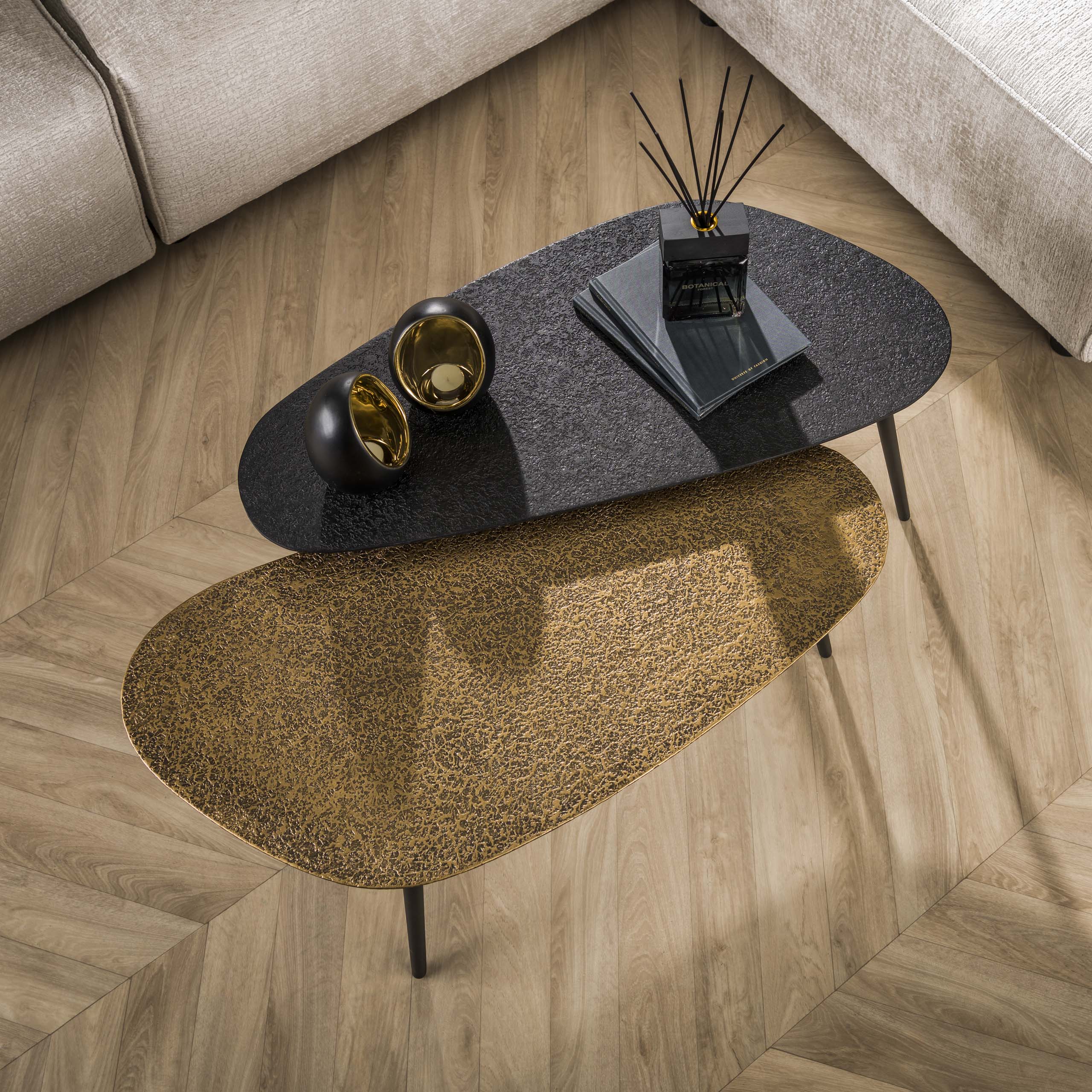 Couchtisch Savino - 2er Set in Altbronze/Gold und Schwarz