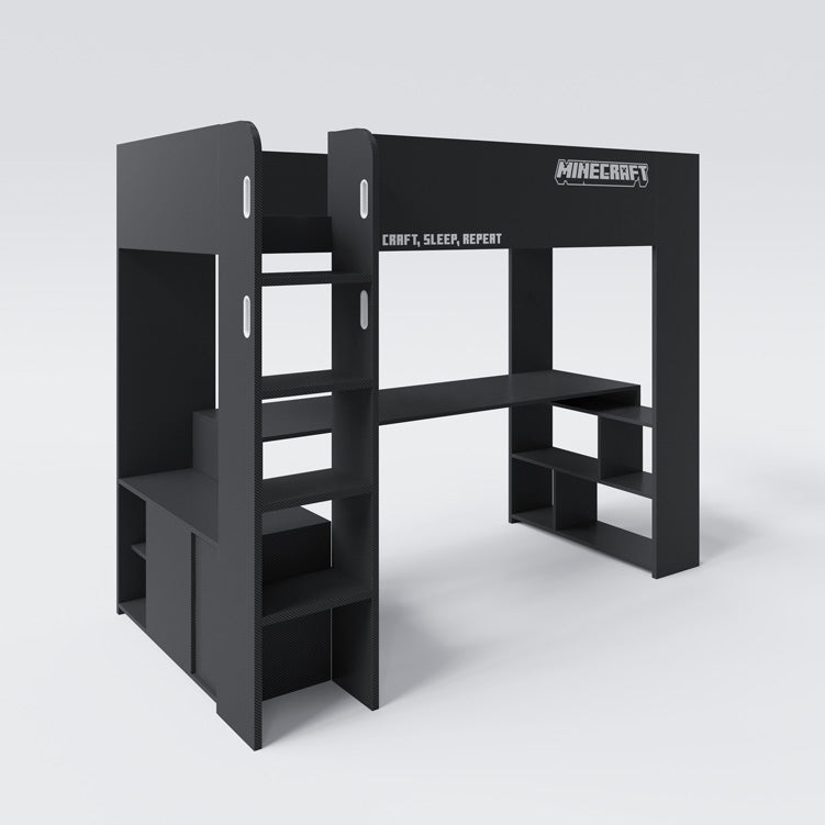 Minecraft Gaming-Hochbett „BaseCamp“ mit Schreibtisch & Regal