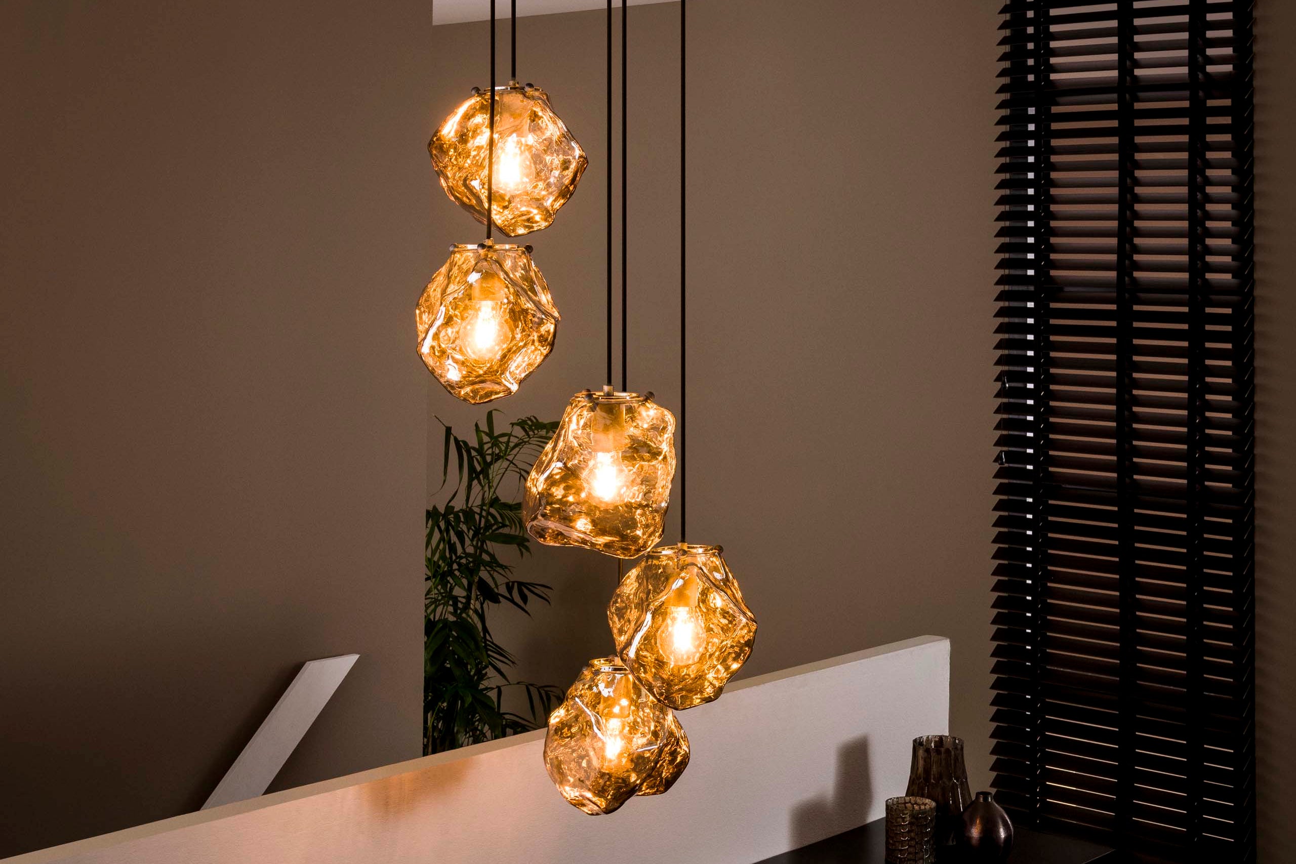 Pendelleuchte „Luceo“ – gestuft, aus mundgeblasenem Chromglas