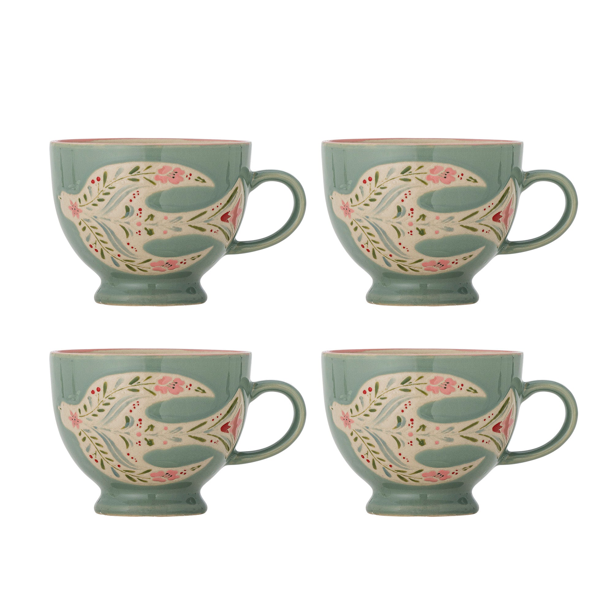 Becher-Set Lunelle – Handbemaltes Steingut mit floralen Motiven (4er-Set)