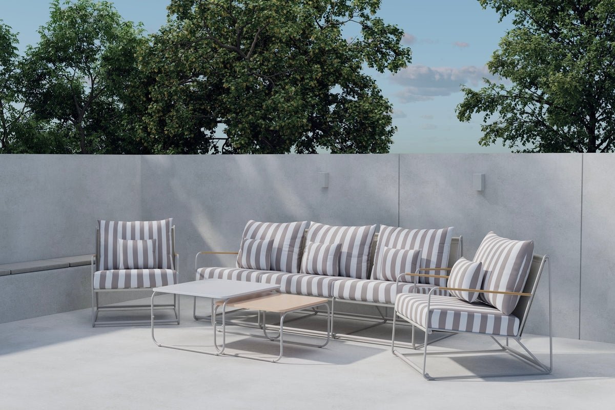 Garten Loungeset Karo – 5-teiliges Set mit beige-gestreiften Kissen