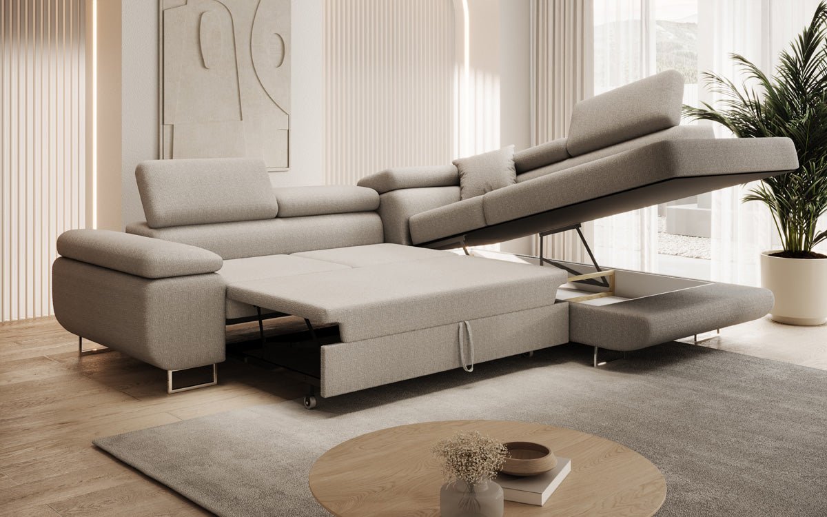 Designer Sofa Aston mit Schlaf- und Klappfunktion aus Bouclé