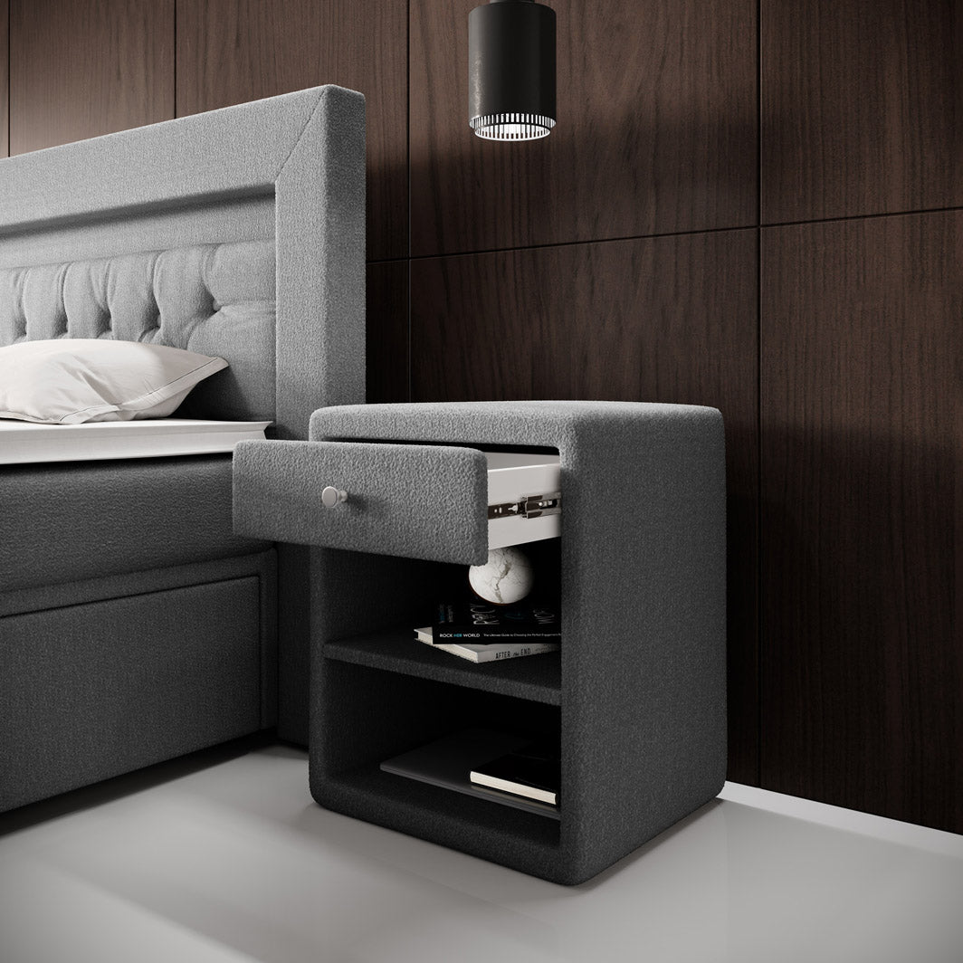 Designer Nachttisch Amy in Bouclé