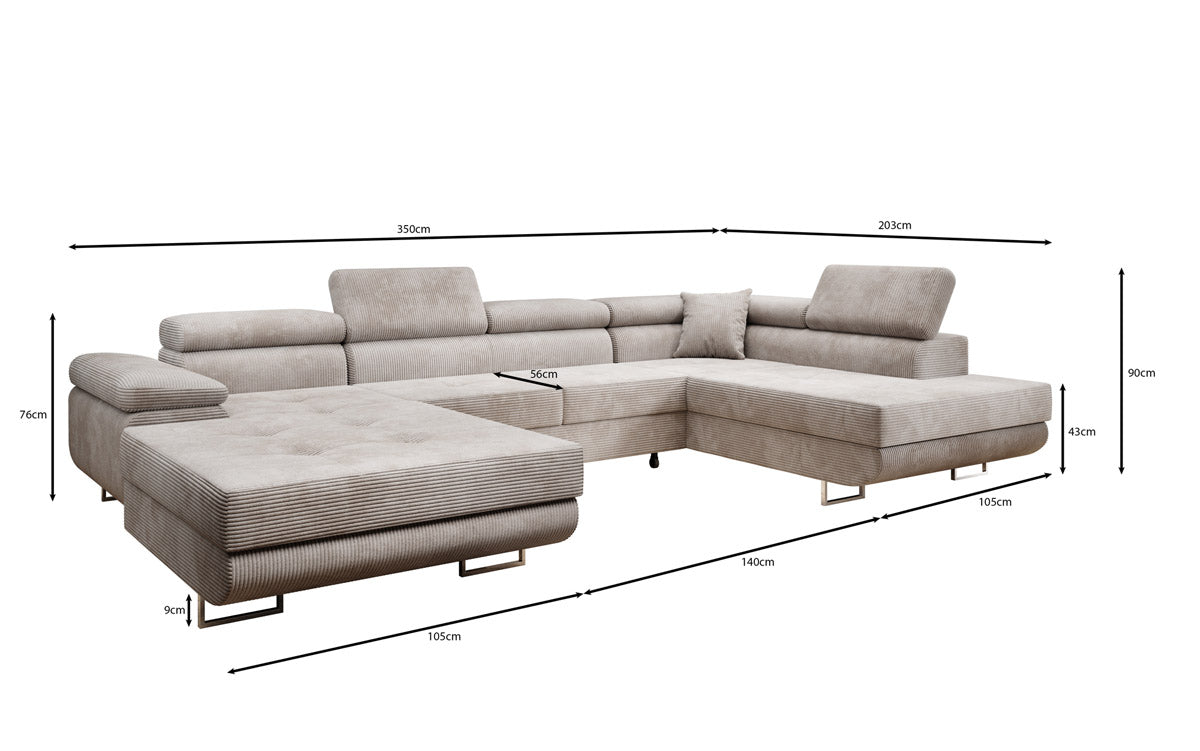 Designer Sofa Lago mit Schlaf - und Klappfunktion in Cord