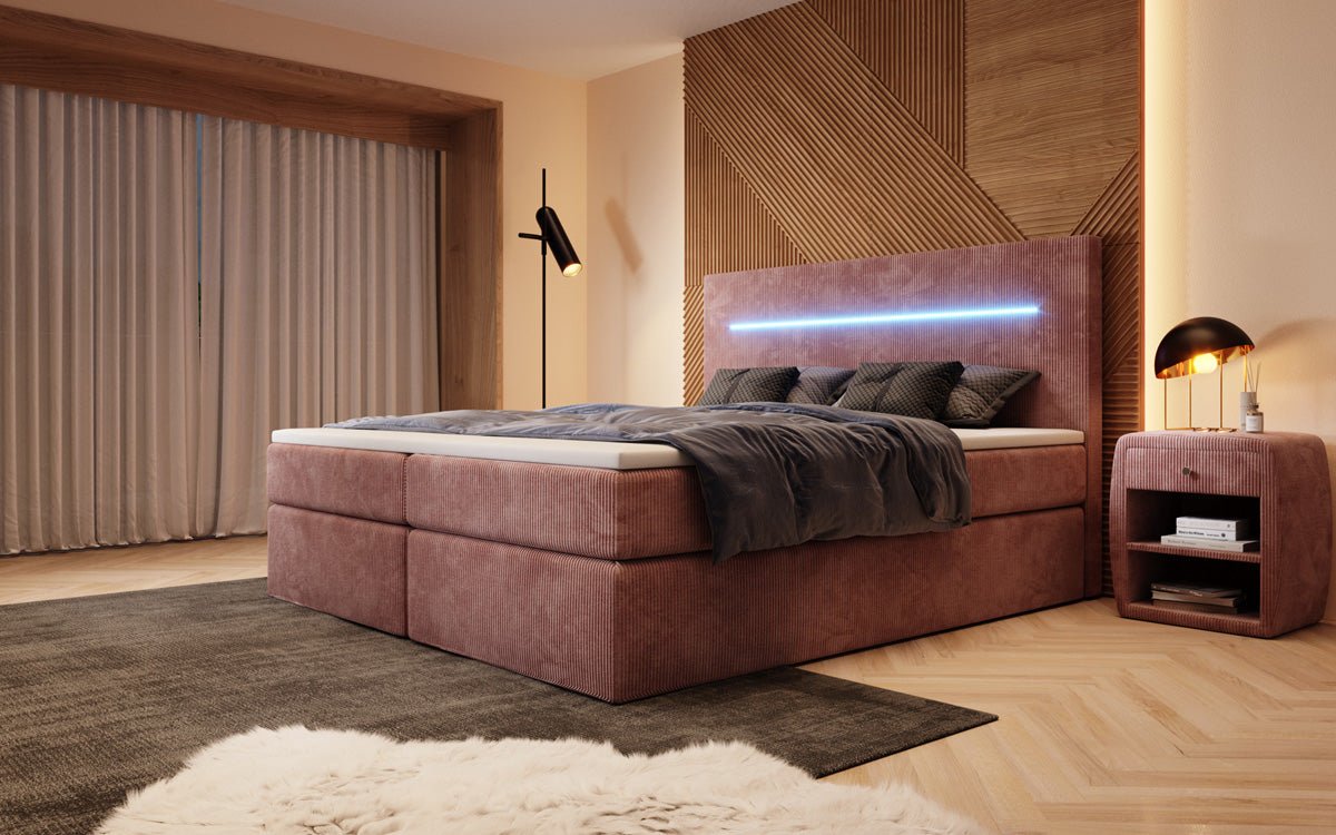 Boxspringbett Sejour mit LED u. Stauraum in Cord