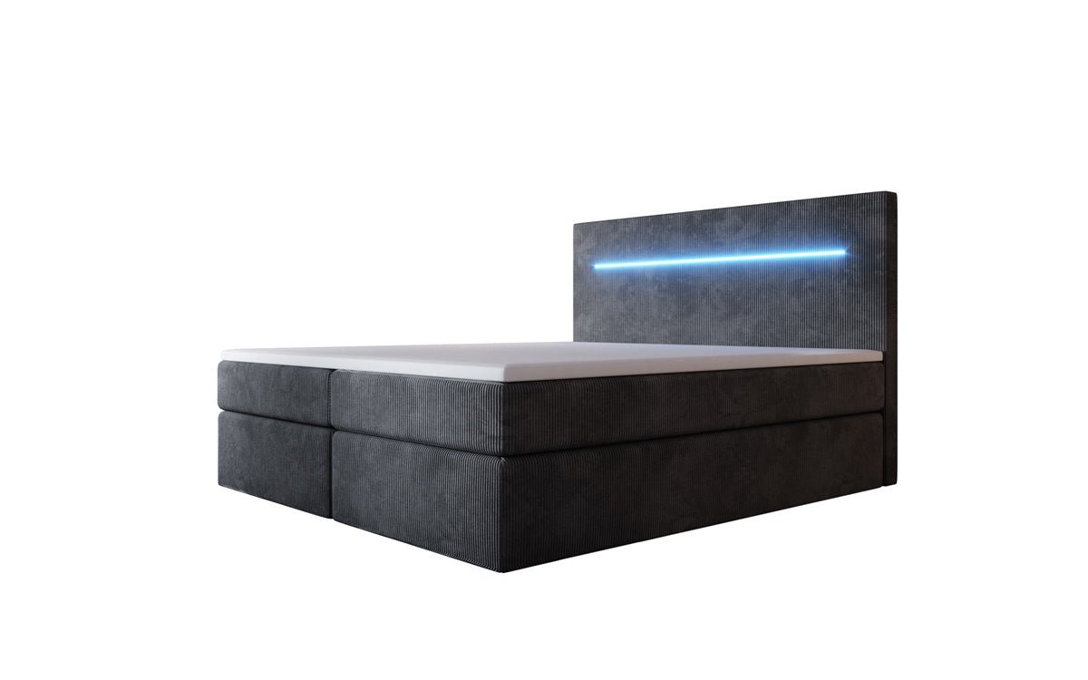 Boxspringbett Sejour mit LED u. Stauraum in Cord