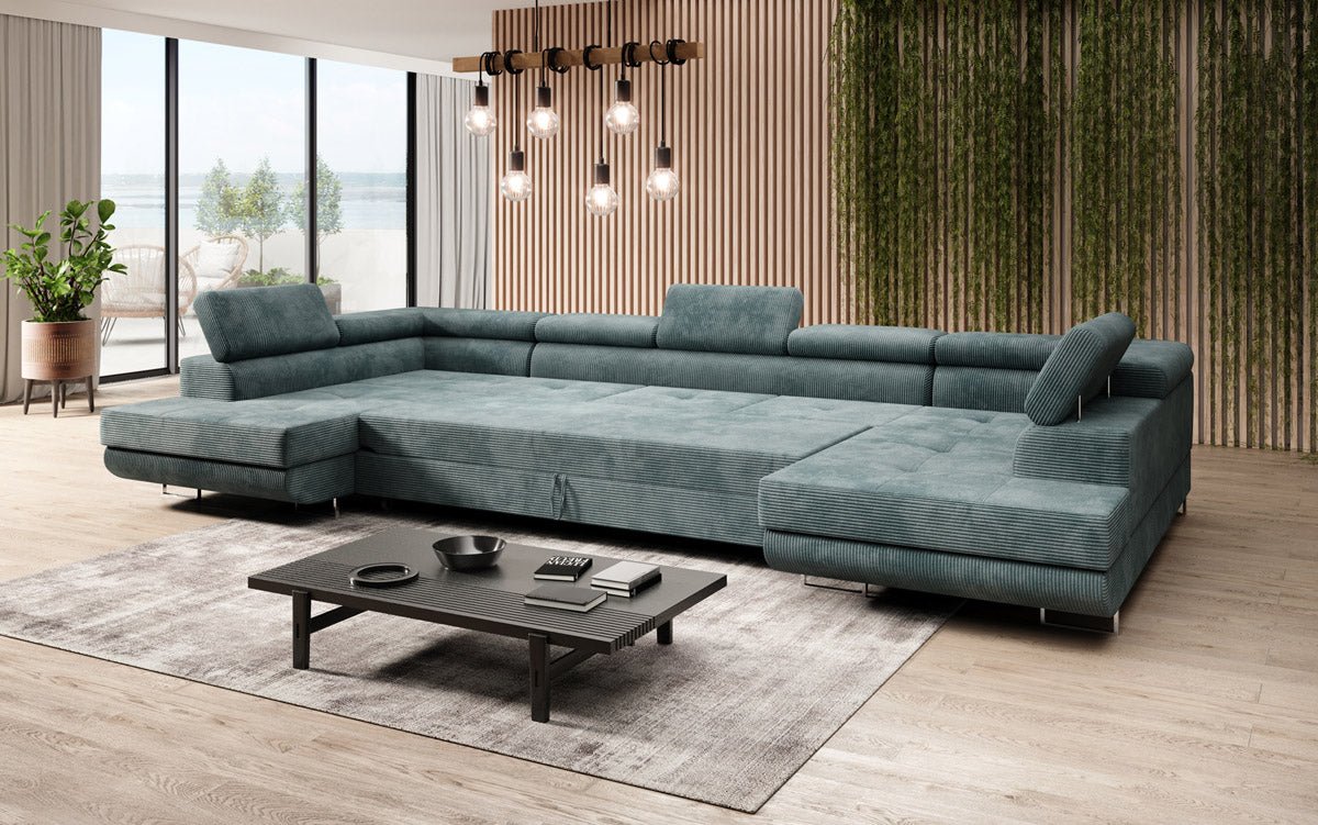Designer Sofa Taormina mit Schlaf- und Klappfunktion in Cord