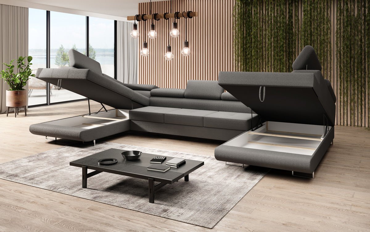 Designer Sofa Taormina mit Schlaf- und Klappfunktion in Bouclé