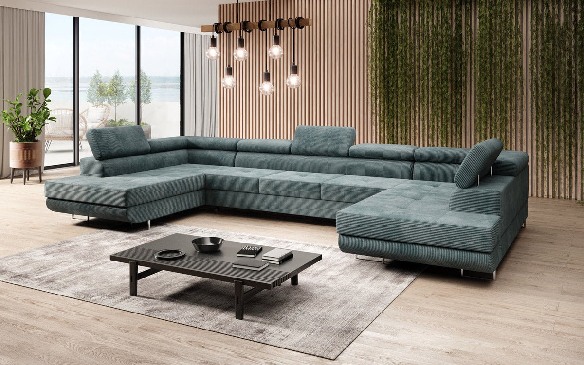 Designer Sofa Taormina mit Schlaf- und Klappfunktion in Cord