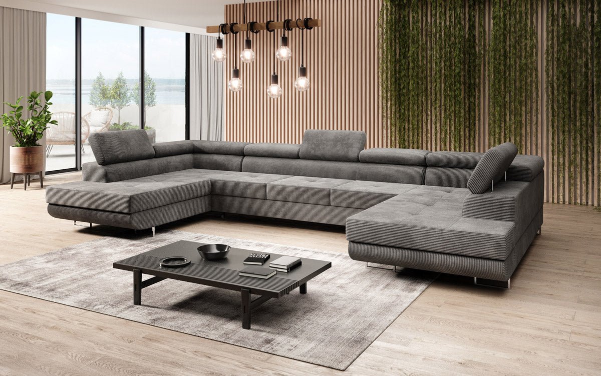 Designer Sofa Taormina mit Schlaf- und Klappfunktion in Cord