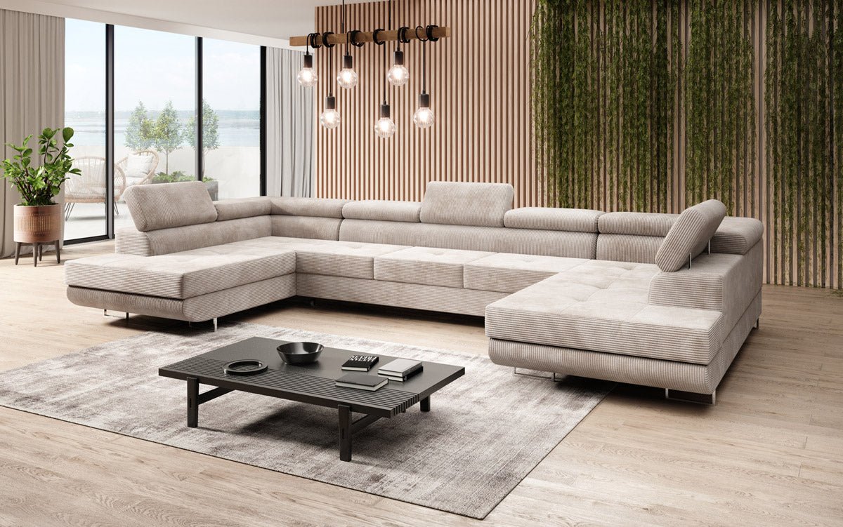 Designer Sofa Taormina mit Schlaf- und Klappfunktion in Cord