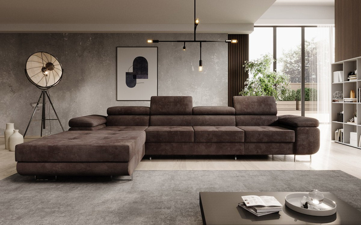 Designer Sofa Calvera Maxi mit Schlaf- und Klappfunktion in Cord