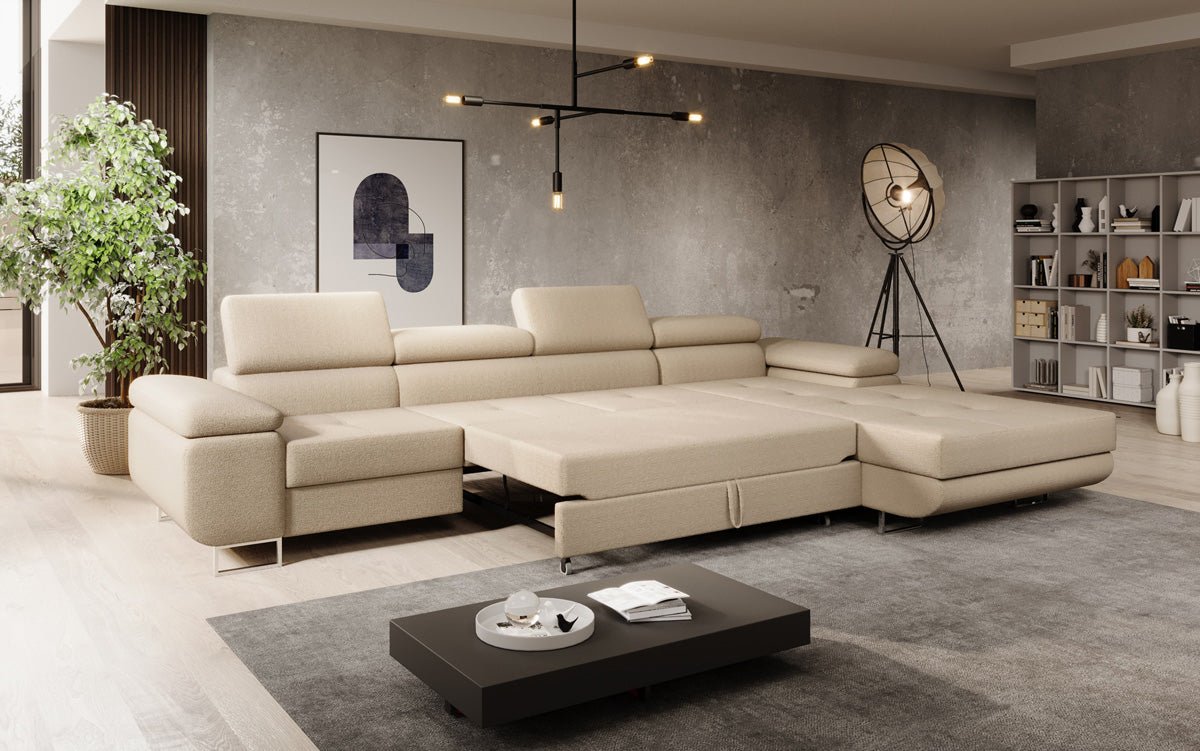 Designer Sofa Calvera Maxi mit Schlaf- und Klappfunktion in Bouclé