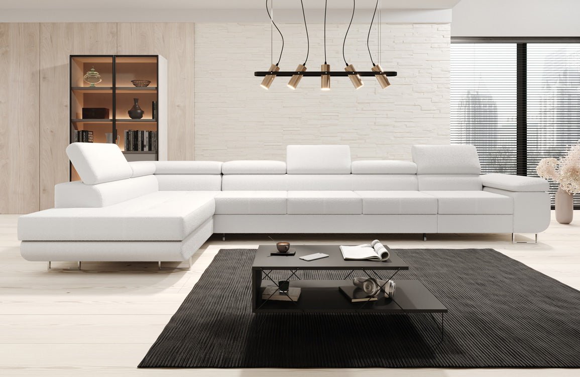 Designer Sofa Maxi mit Schlaf - und Klappfunktion in Bouclé