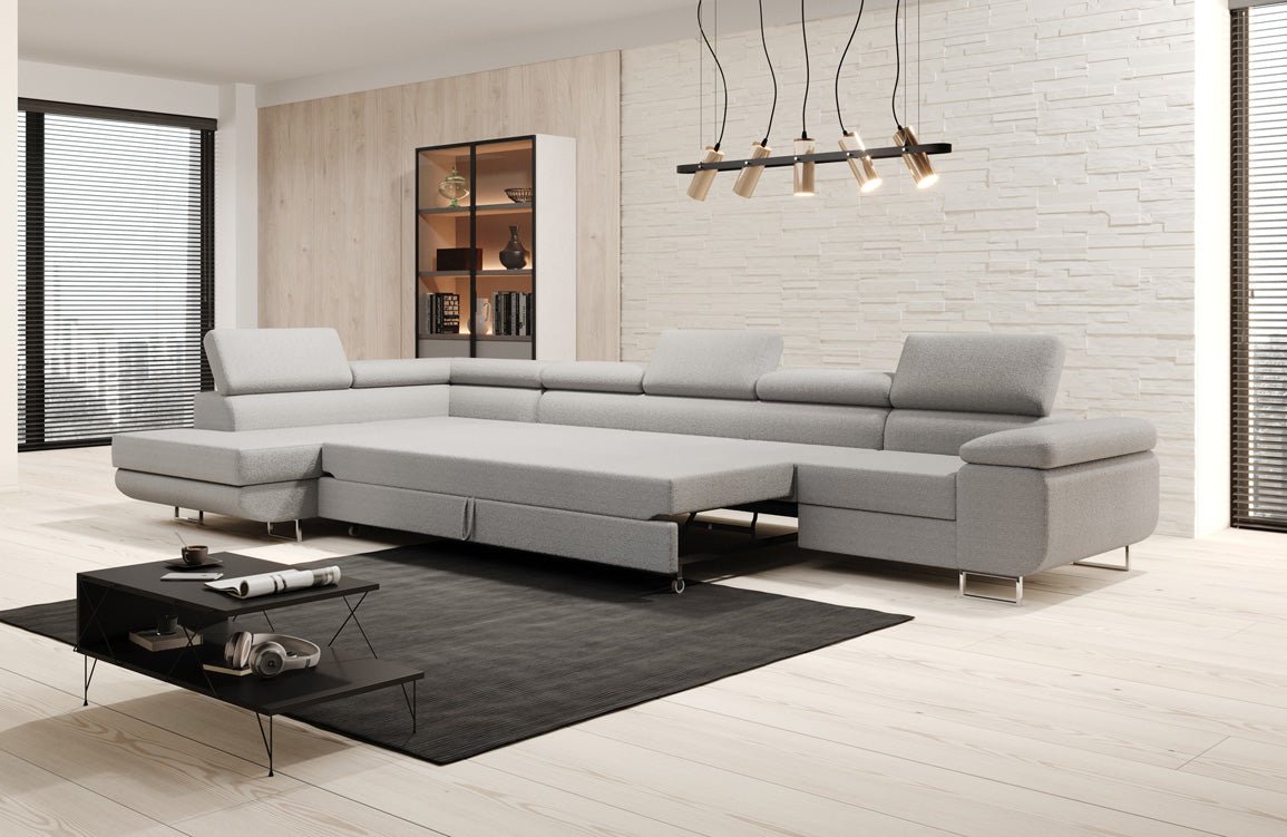 Designer Sofa Maxi mit Schlaf - und Klappfunktion in Bouclé