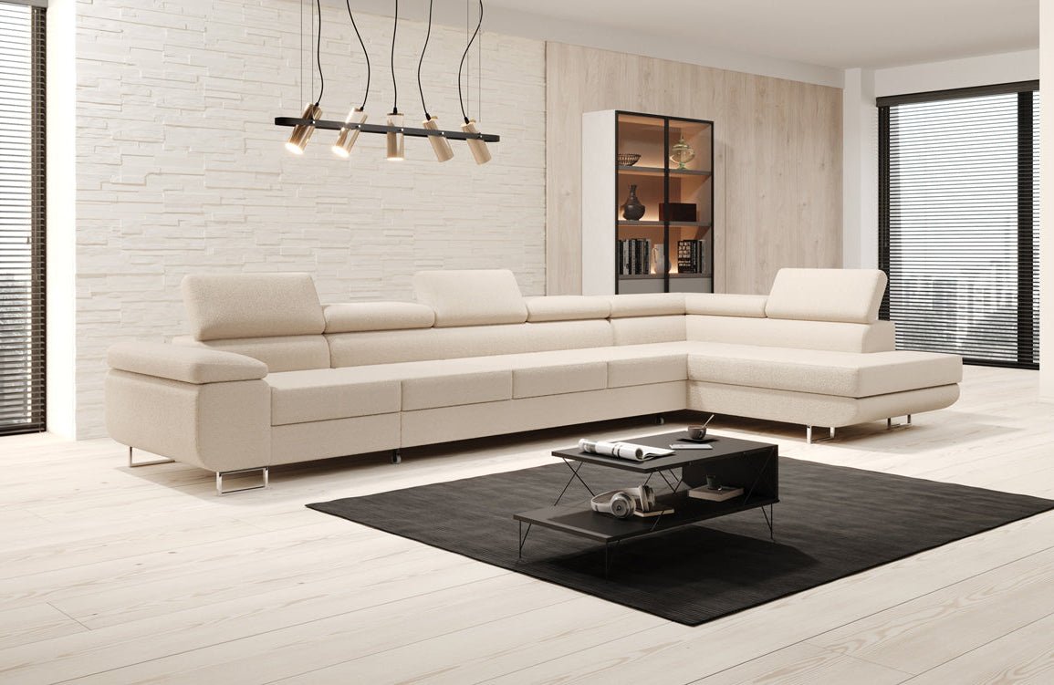 Designer Sofa Maxi mit Schlaf - und Klappfunktion in Bouclé