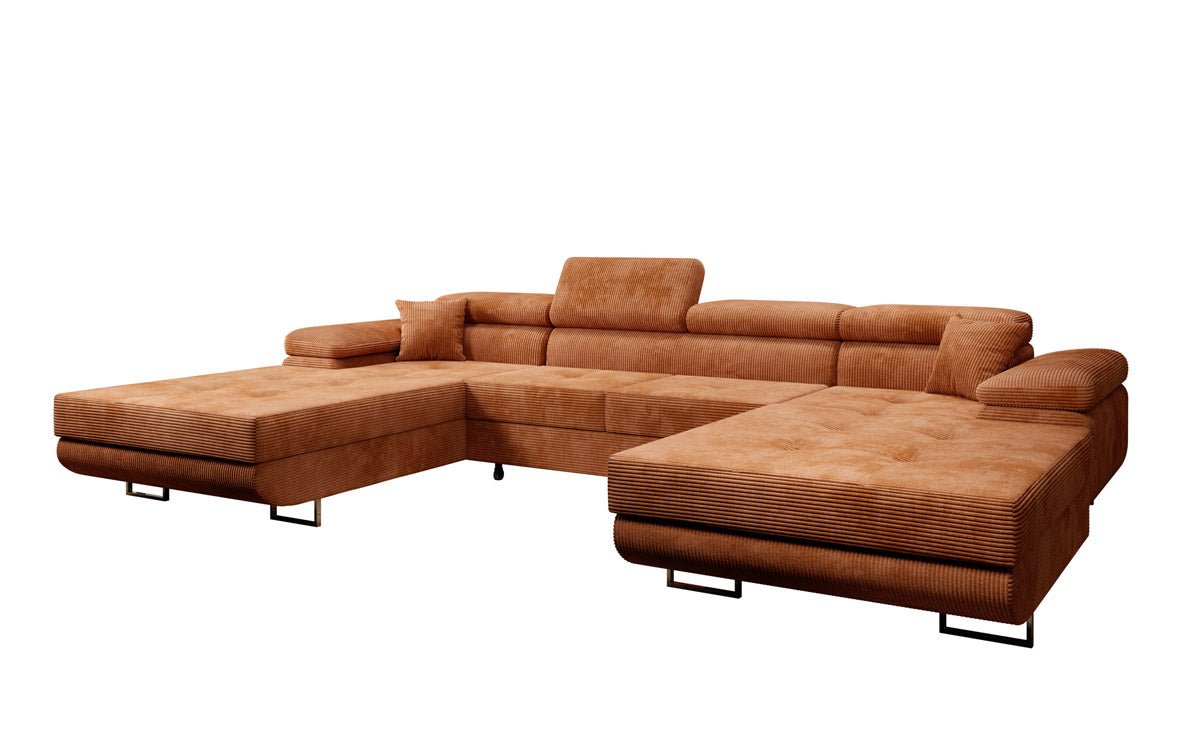 Designer Sofa Calvera U mit Schlaf- und Klappfunktion in Cord