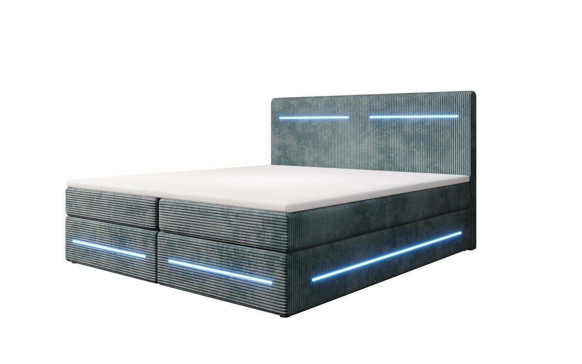 Boxspringbett Lara mit Stauraum und LED in Cord