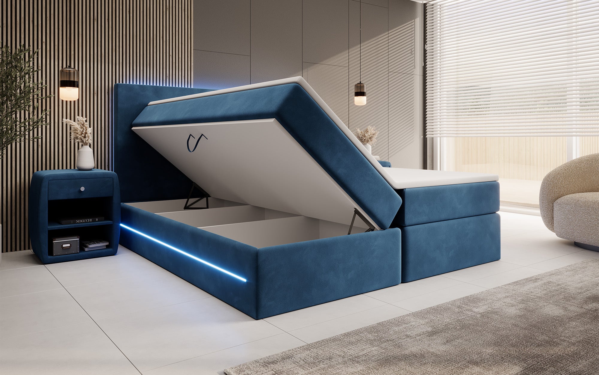 Boxspringbett Voyage mit LED u. Stauraum in Samt