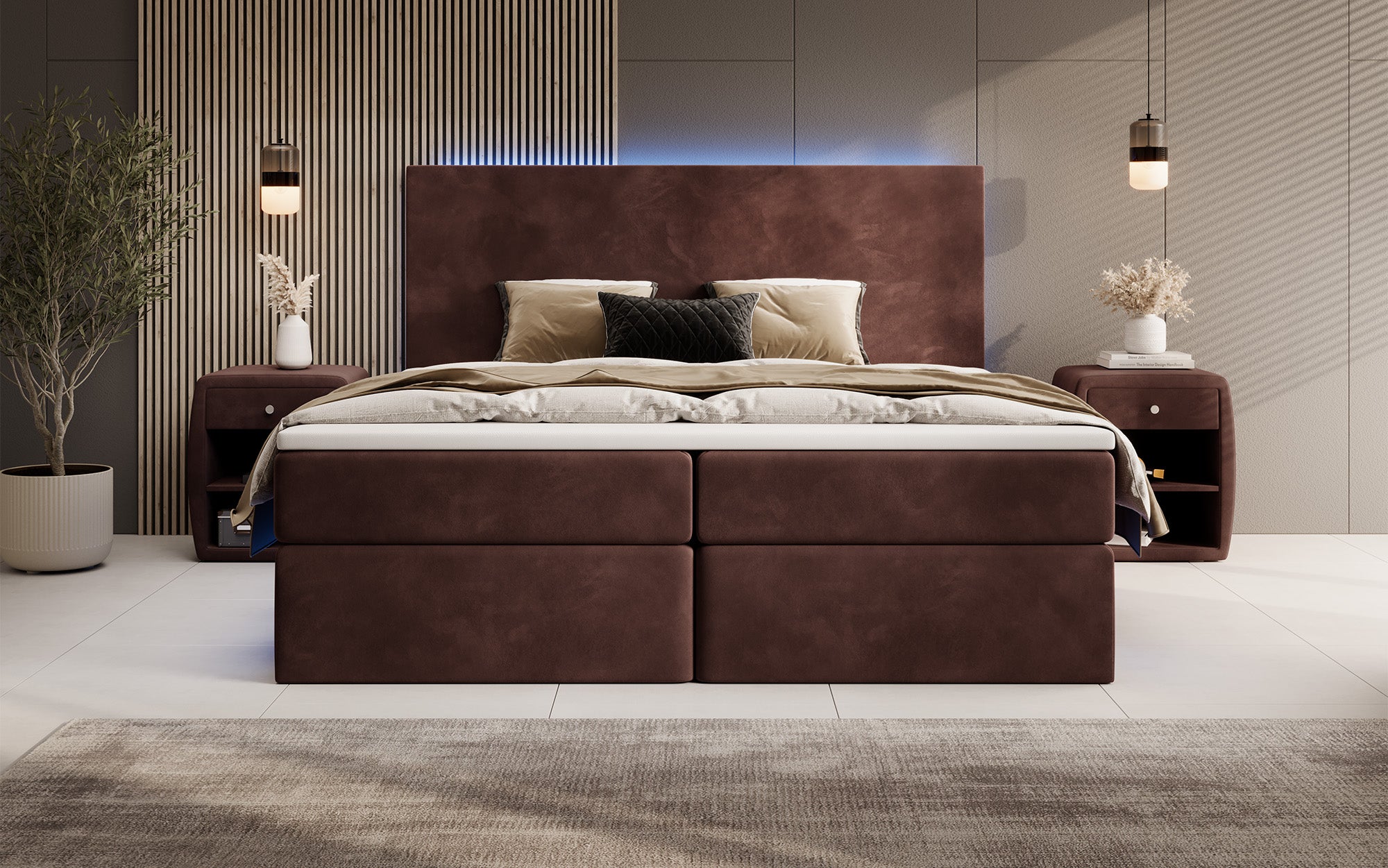 Boxspringbett Voyage mit LED u. Stauraum in Samt