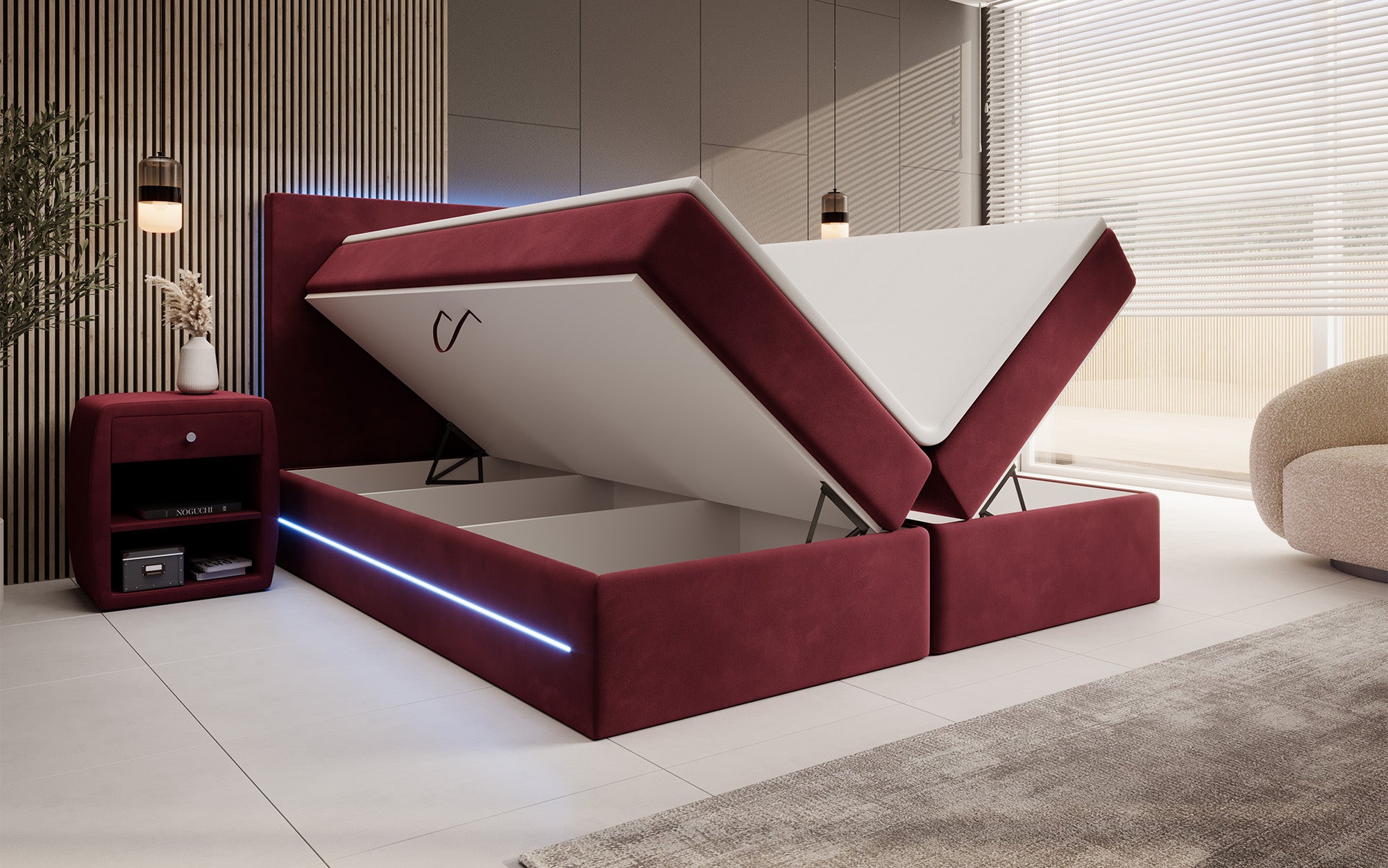 Boxspringbett Voyage mit LED u. Stauraum in Samt