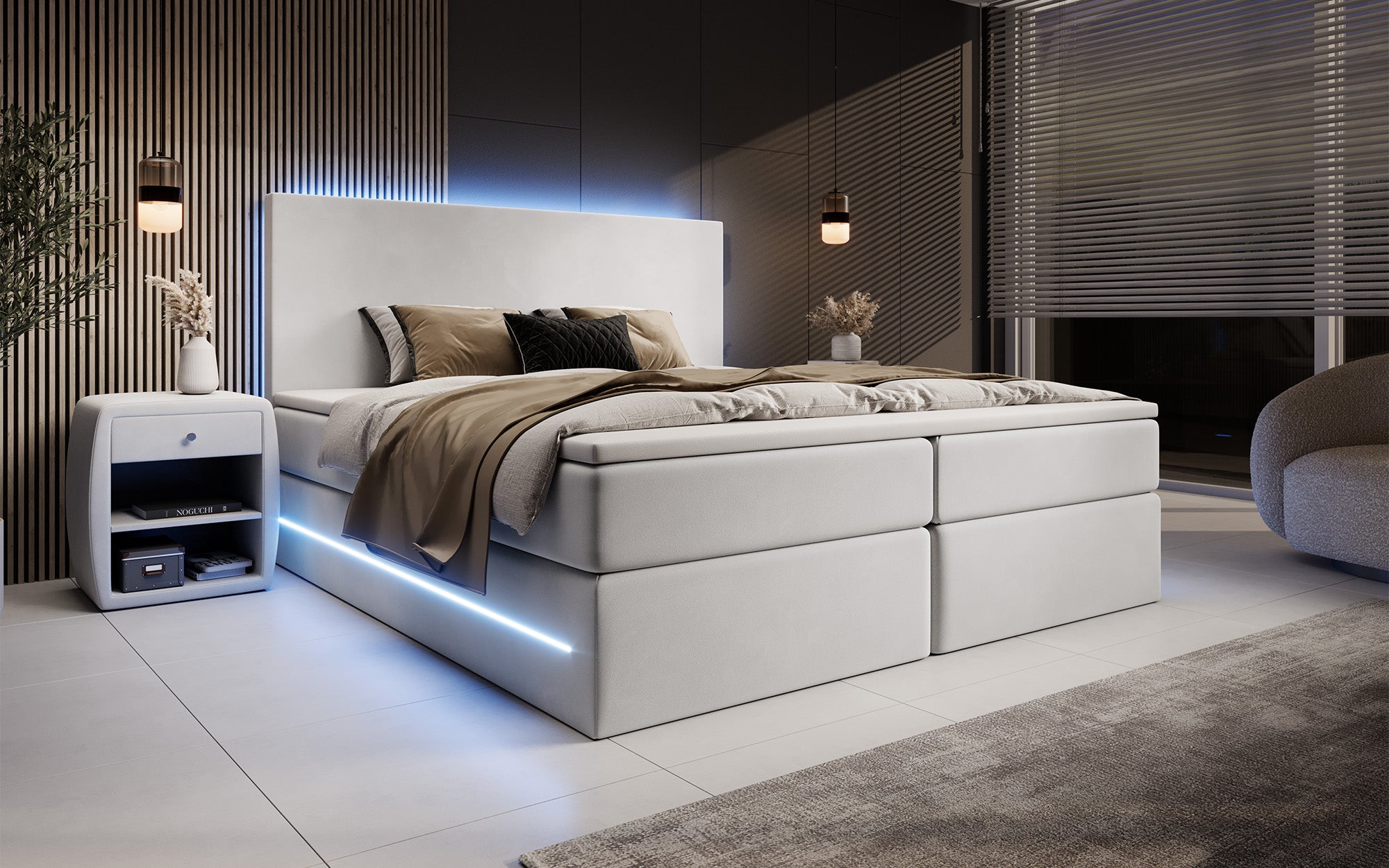 Boxspringbett Voyage mit LED u. Stauraum in Samt