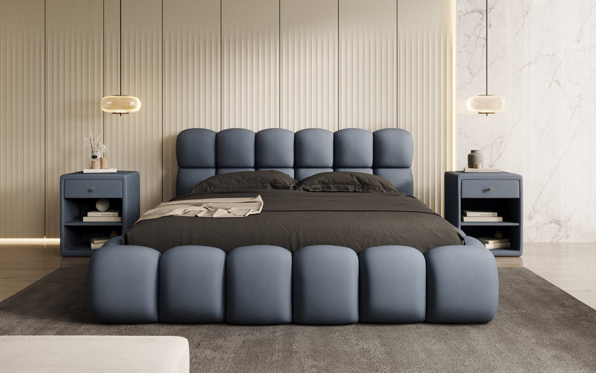 Designer Polsterbett Boston Stoff mit Stauraum inkl. Aufbau