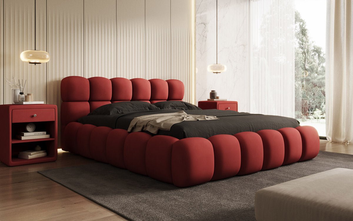 Designer Polsterbett Boston Stoff mit Stauraum inkl. Aufbau
