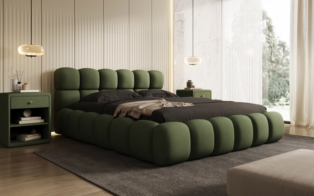 Designer Polsterbett Boston Stoff mit Stauraum inkl. Aufbau