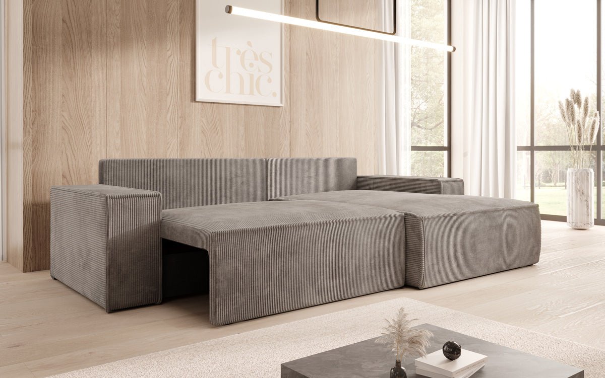 Designer Sofa Corino in Cord mit Schlaf- und Klappfunktion