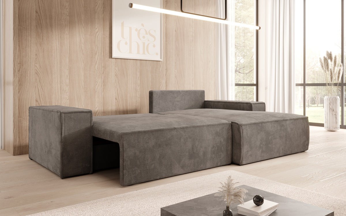 Designer Sofa Corino in Cord mit Schlaf- und Klappfunktion
