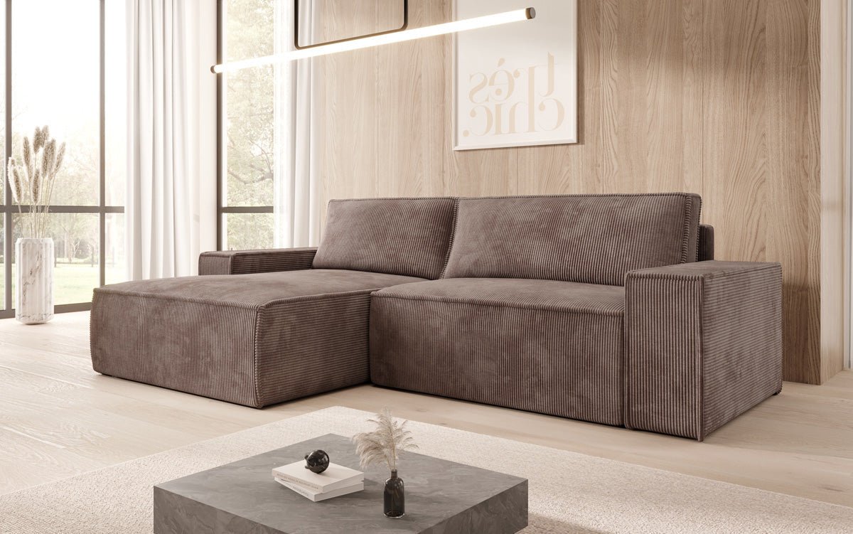 Designer Sofa Corino in Cord mit Schlaf- und Klappfunktion