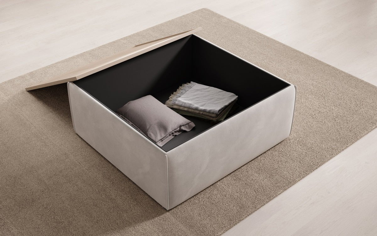 Beistellhocker/Couchtisch Lesley mit Stauraum in Samt