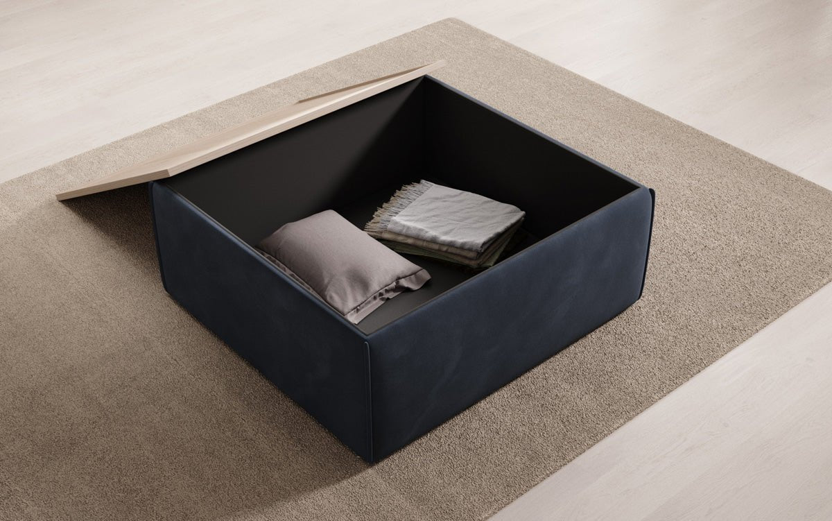 Beistellhocker/Couchtisch Lesley mit Stauraum in Samt