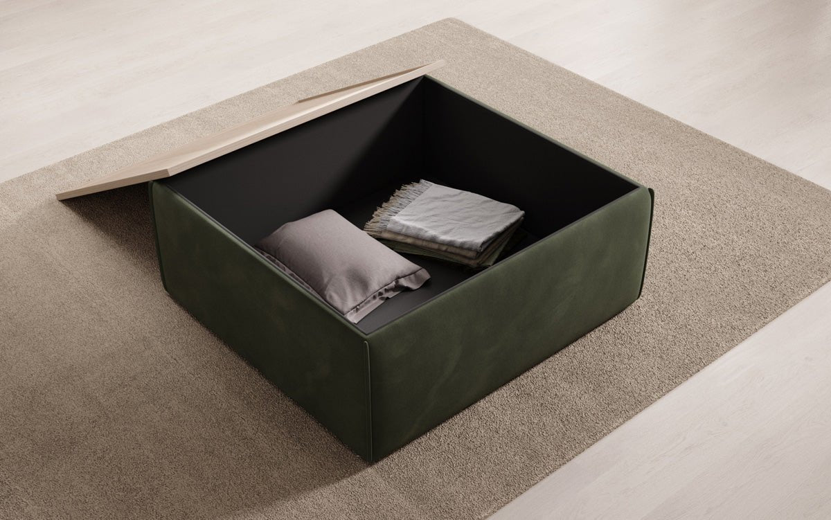 Beistellhocker/Couchtisch Lesley mit Stauraum in Samt