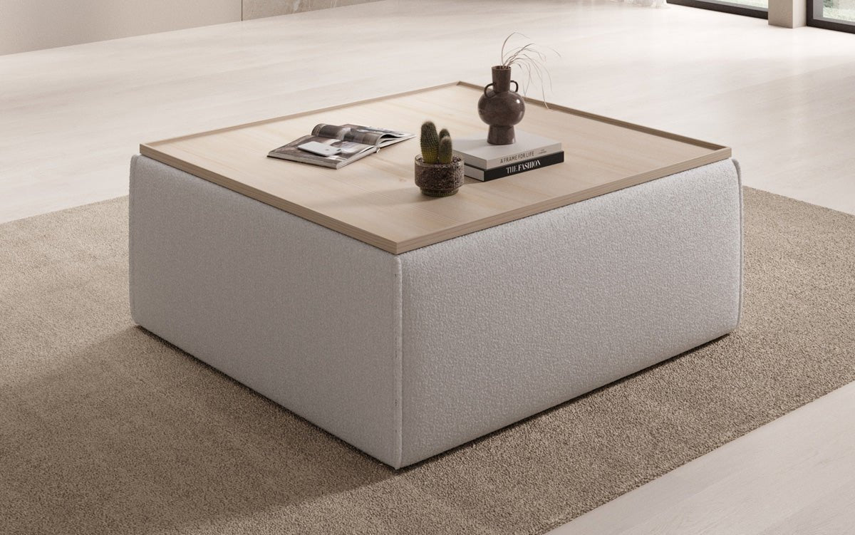 Beistellhocker/Couchtisch Lesley mit Stauraum in Bouclé