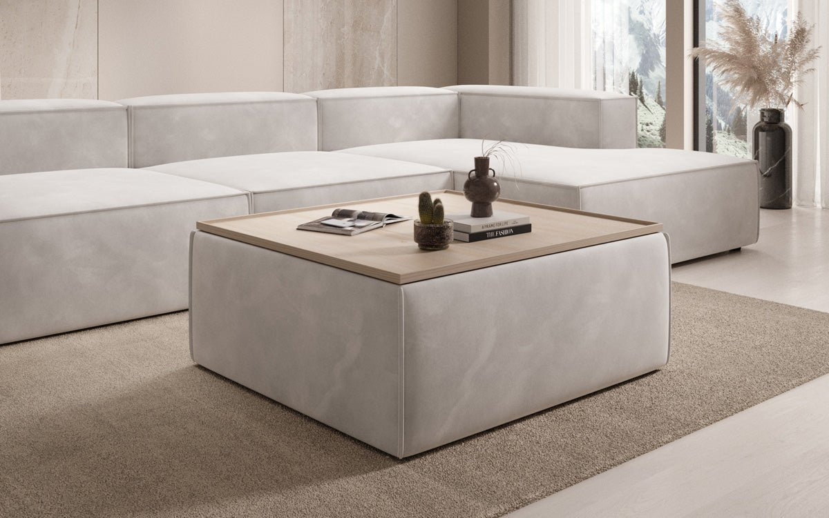 Beistellhocker/Couchtisch Lesley mit Stauraum in Samt