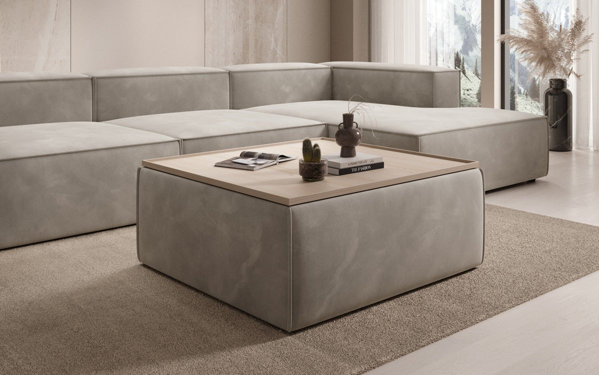 Beistellhocker/Couchtisch Lesley mit Stauraum in Samt