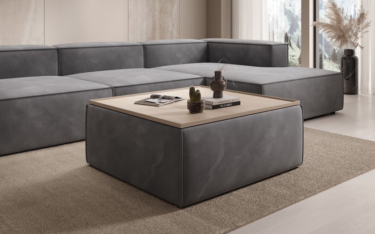 Beistellhocker/Couchtisch Lesley mit Stauraum in Samt