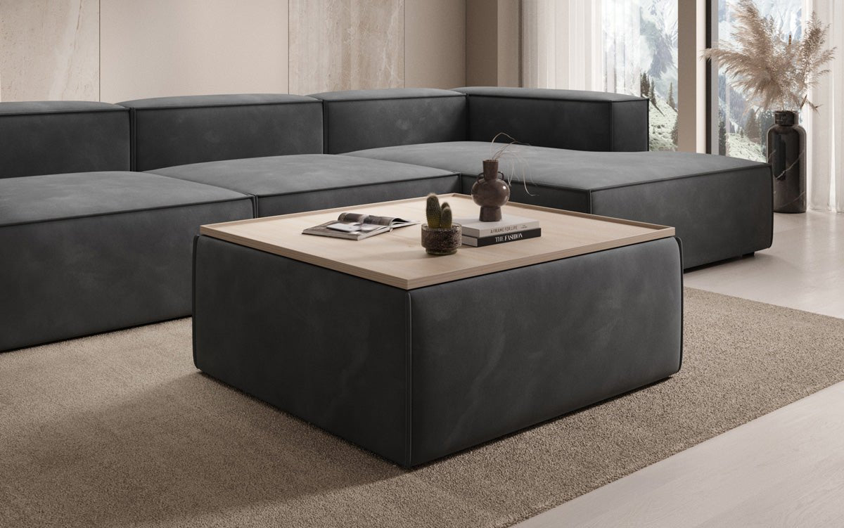 Beistellhocker/Couchtisch Lesley mit Stauraum in Samt