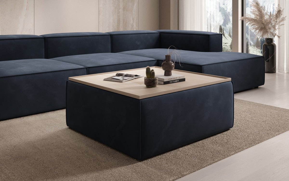 Beistellhocker/Couchtisch Lesley mit Stauraum in Samt